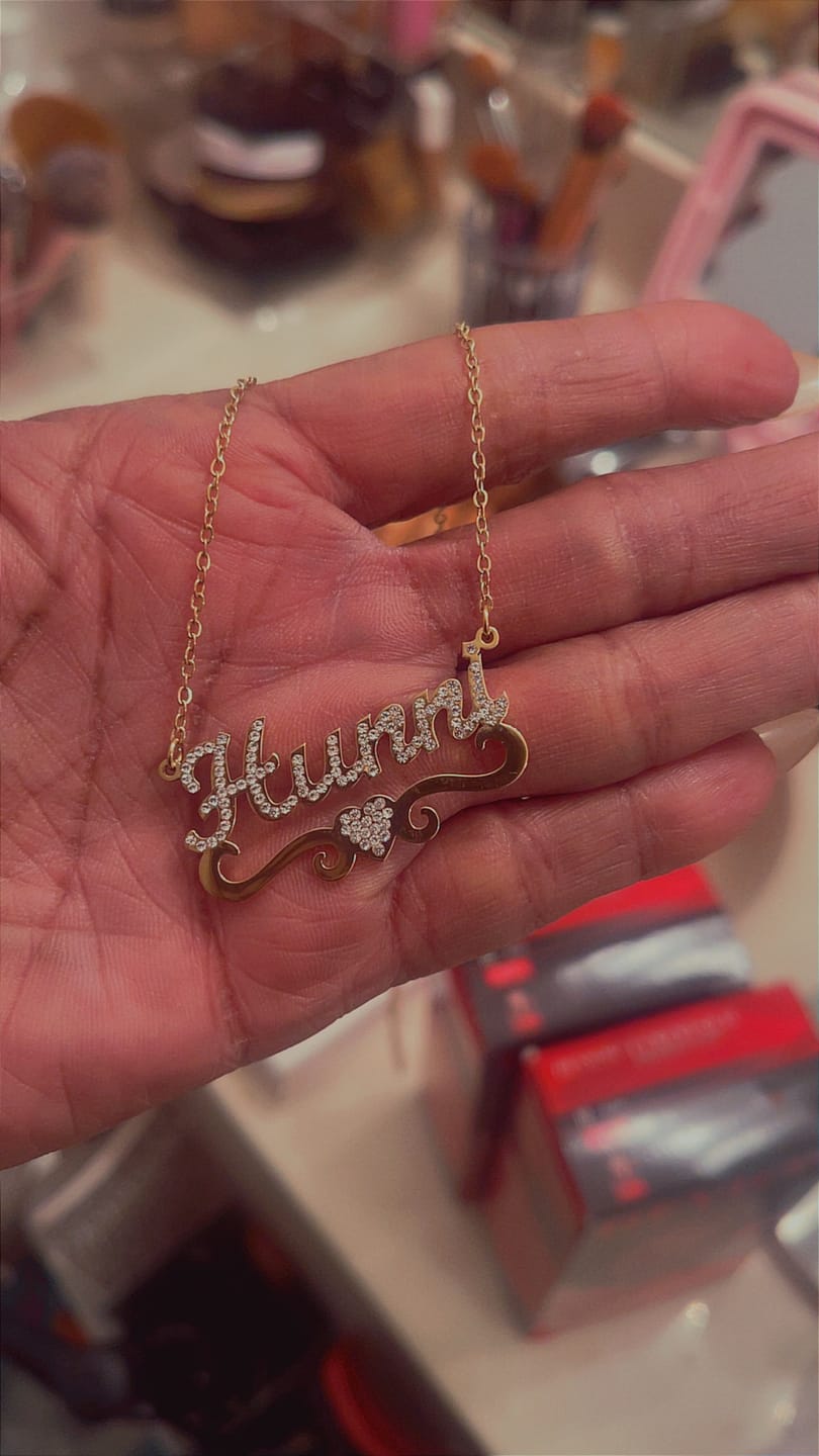 Customer photo review of Iced Heart Name Necklace