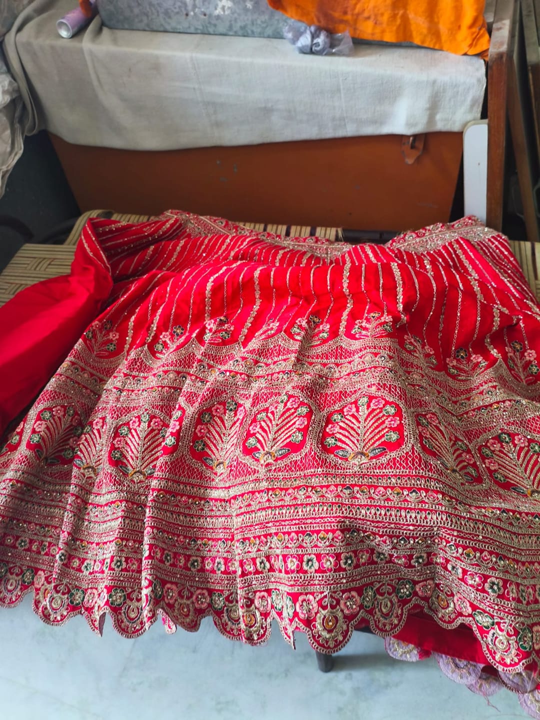 Customer photo review of Red Trending Premium Silk With Zarkan Diamond & Embroidery Work Bridal Lehenga
