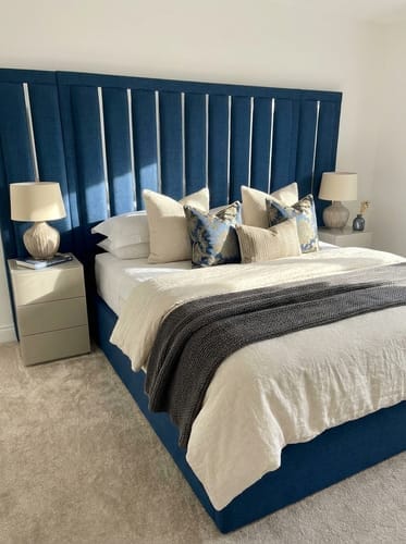 Customer photo review of Lucy Chrome Strip Wide Headboard Panelled Bed