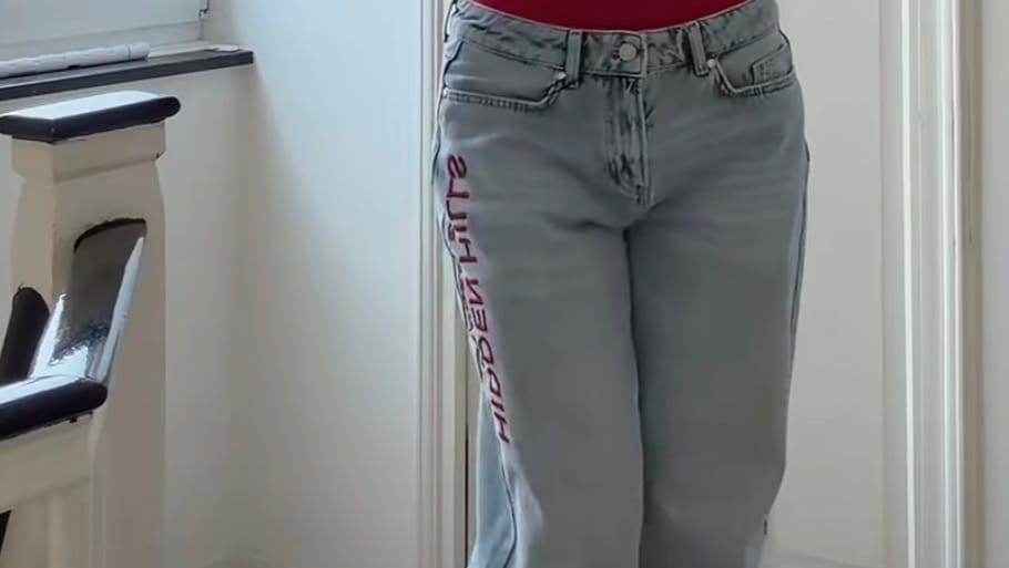 Customer photo review of RED EMBROIDERED LOGO JEANS