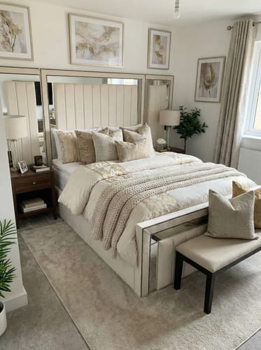 Customer photo review of Windsor Wide Extended Headboard Mirror Stripe Panelled Bed