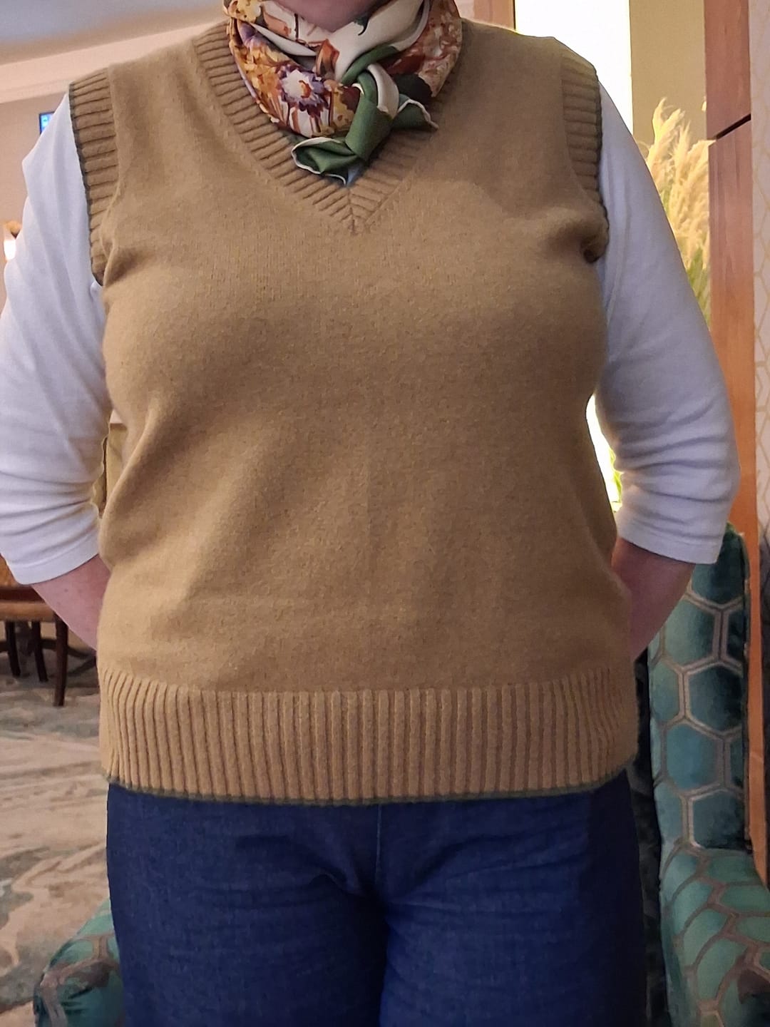 Customer photo review of Brand New Mustard Gold and Olive Cashmere V Neck Tank Top Medium UK 12-14
