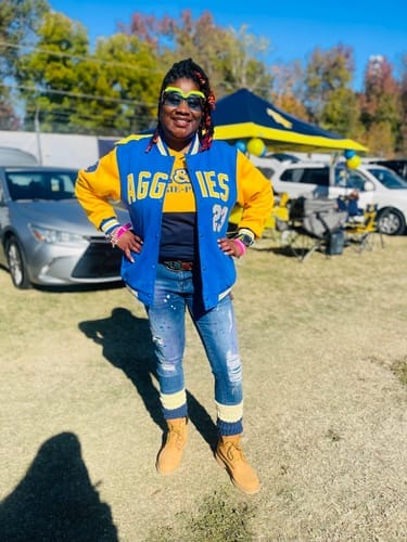 Customer photo review of Custom Royal Gold White Varsity Jacket Full-Snap Breathable Comfort Design