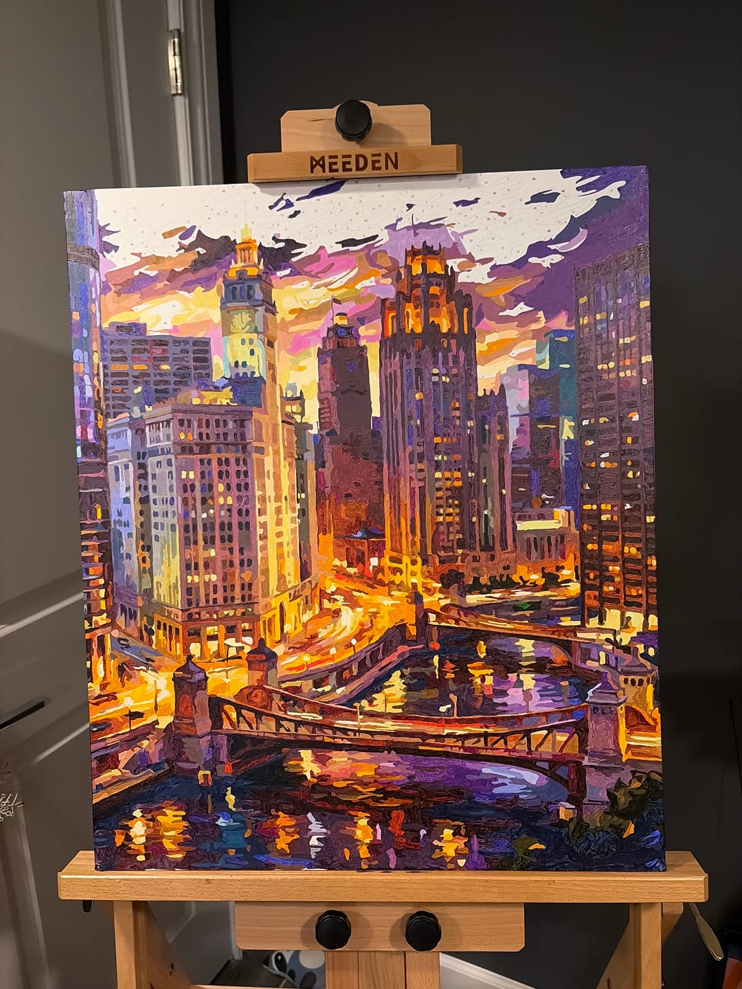 Customer photo review of Chicago River Skyline Dusk (80 Color Paint by Numbers)