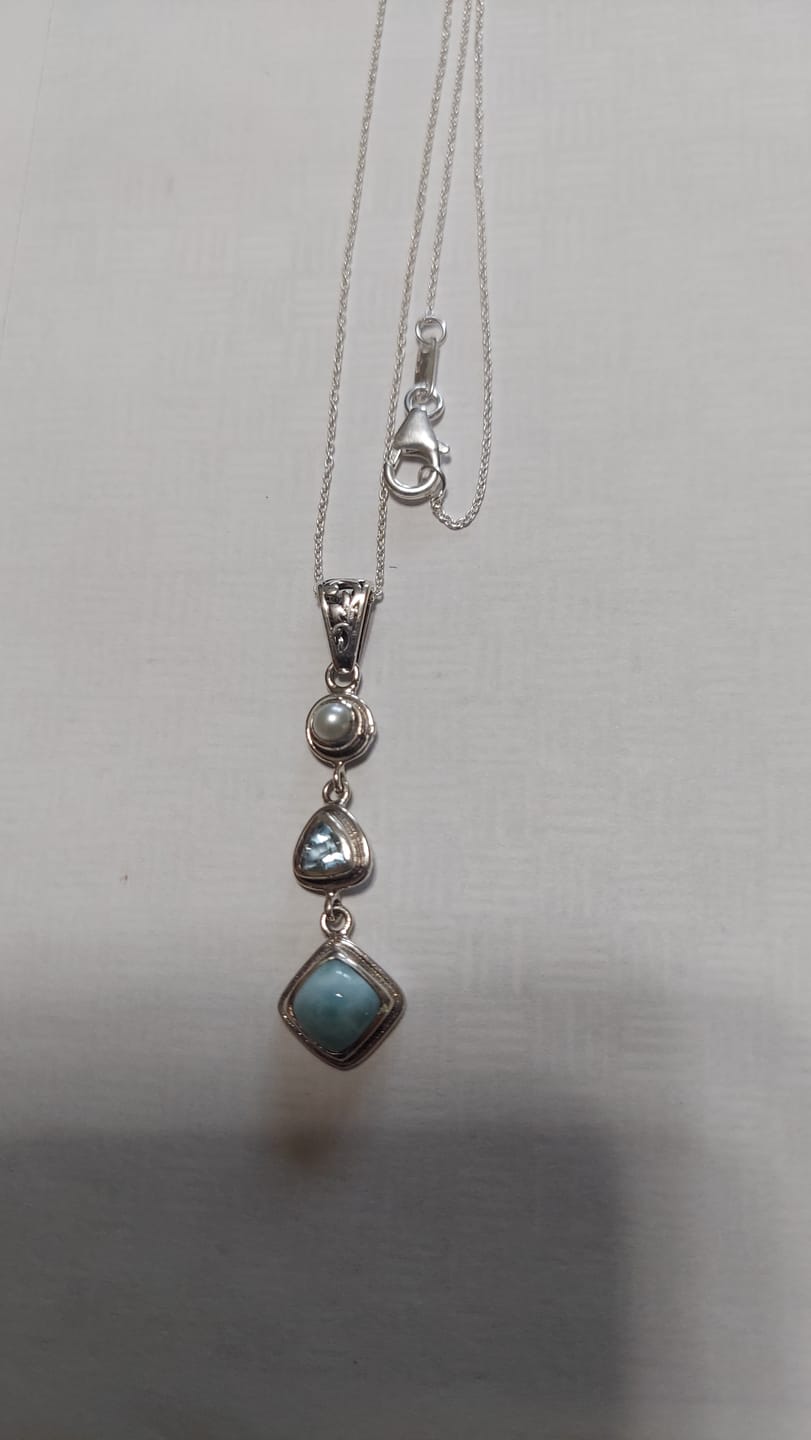 Customer photo review of Silver Larimar Necklace
