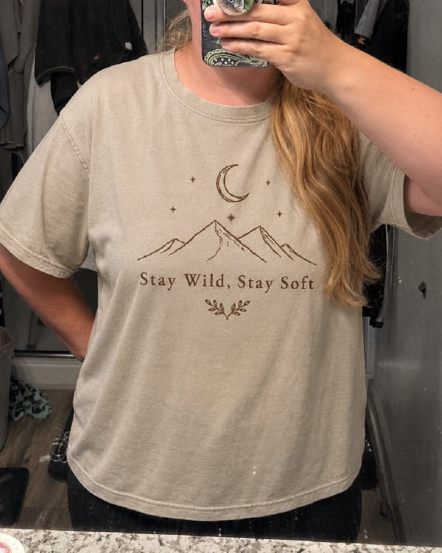 Customer photo review of Stay Wild Stay Soft Mountain Moon Washed Print Tee