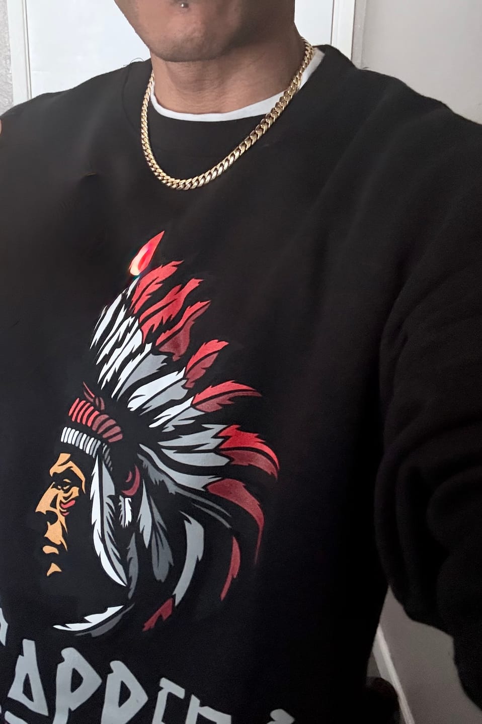Customer photo review of Trappers - Red on Black Crewneck Sweatshirt