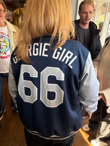 Customer photo review of Custom Navy Gray Letterman Jacket Stitched Name Number & Logo Pro-Level Quality