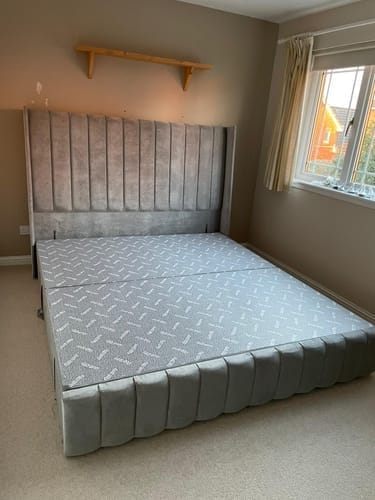 Customer photo review of Acton Stripe Winged Divan Drawer Storage Bed