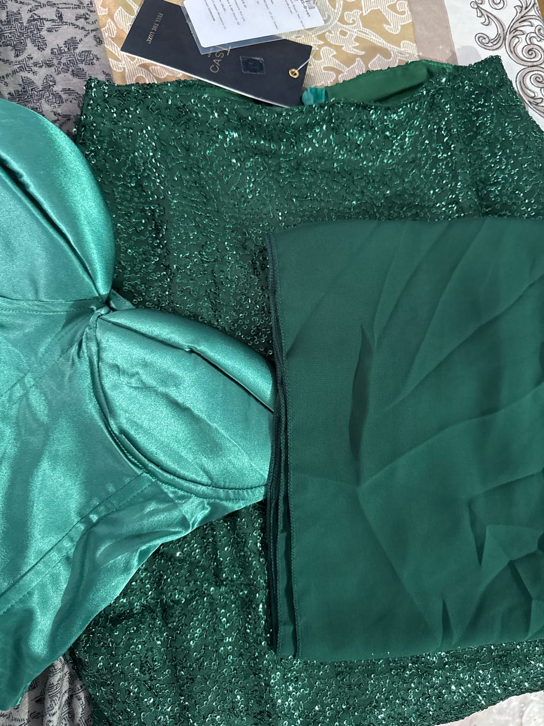 Customer photo review of Anabelle Emarald Sequin Maxi Co-ord Green