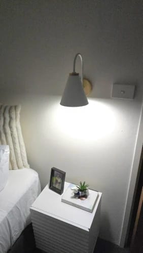Customer photo review of Scandinavian Cone Shade Curved Arm Wooden Wall Sconce