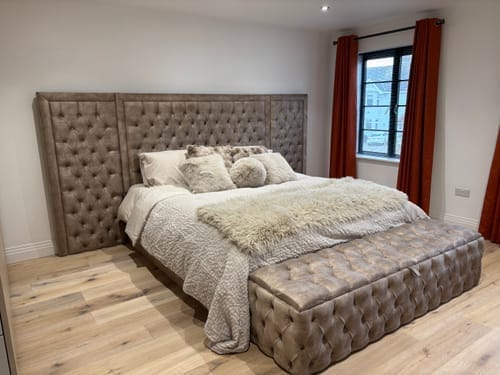 Customer photo review of Bumber Bella Wide Headboard Fabric Chesterfield Bed