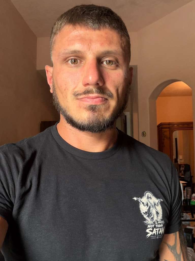 Customer photo review of Not Today Satan Uzi T-Shirt