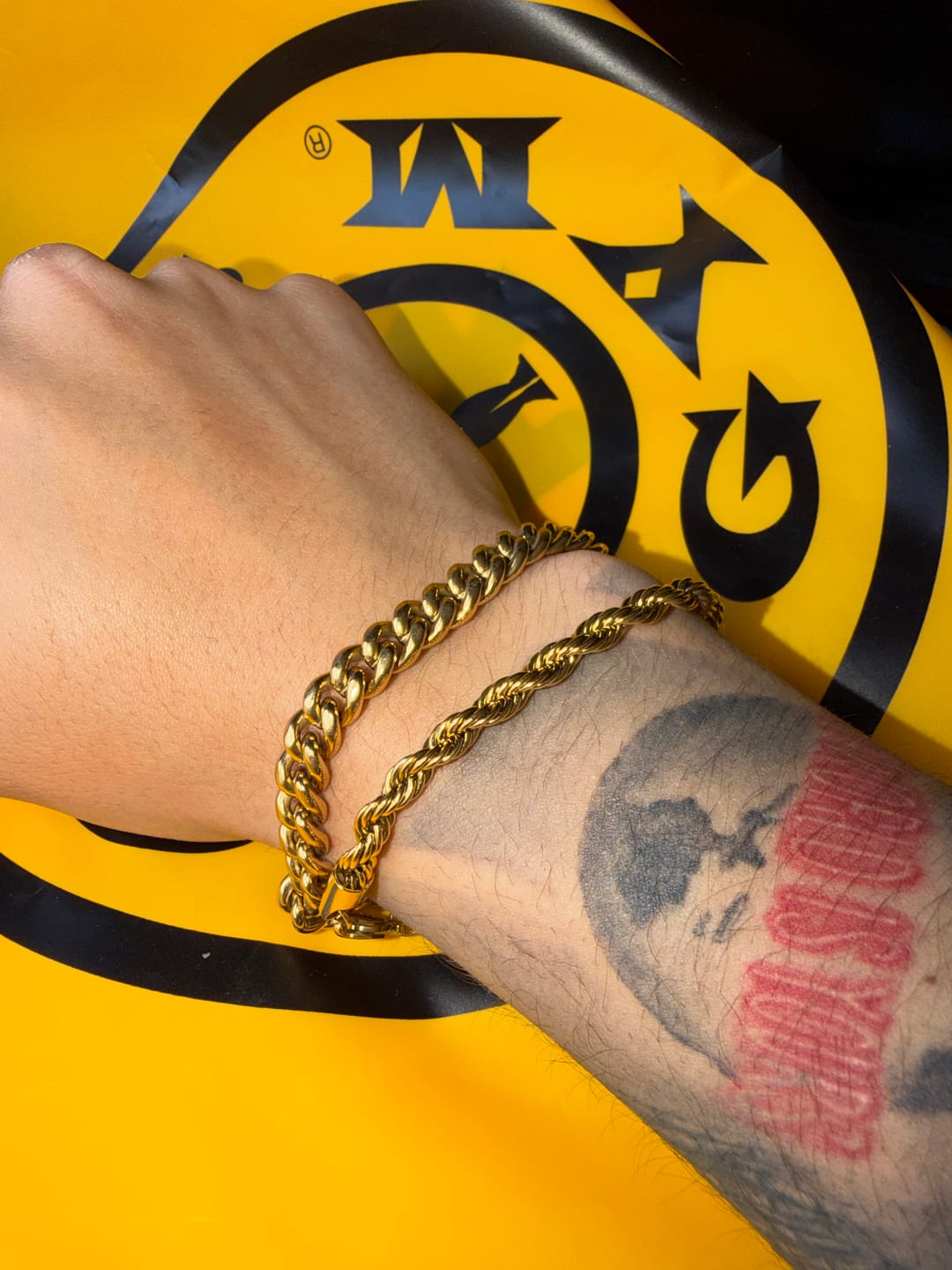 Customer photo review of Cuban 8mm + Rope 5mm Bracelet Stack - Gold RG320+RG322