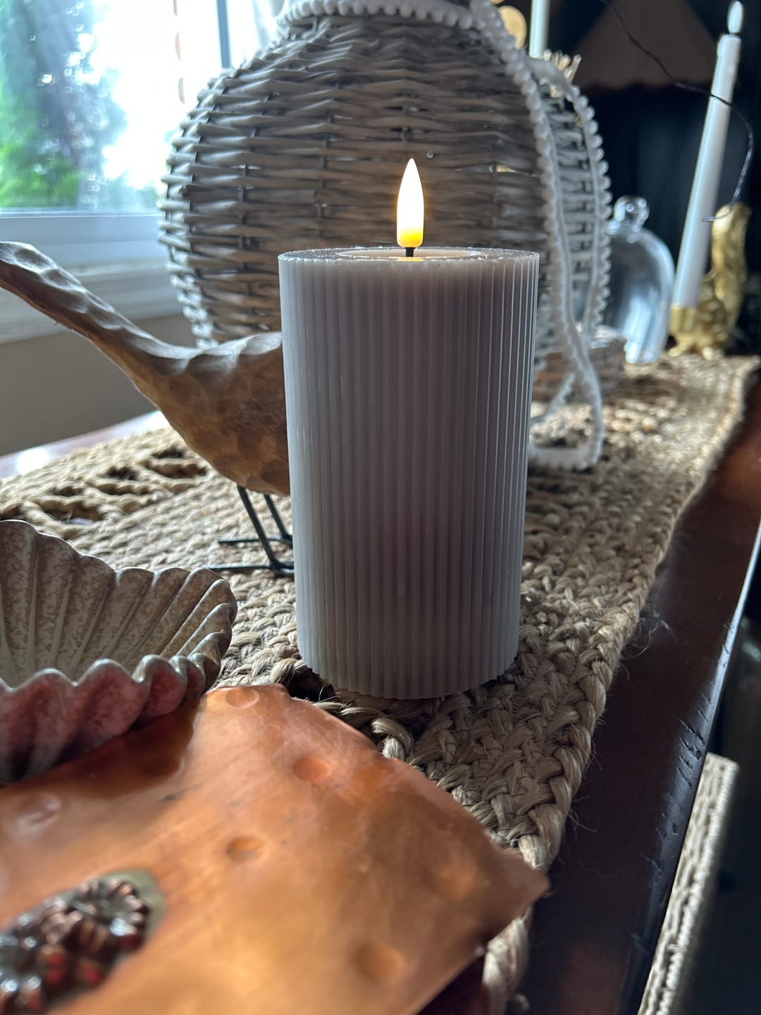 Customer photo review of Ribbed Taupe Flameless Pillar