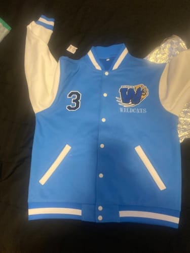 Customer photo review of Custom Gold Purple Varsity Letterman Jackets Personalized Baseball Coats Full-Snap with Contrast Sleeves