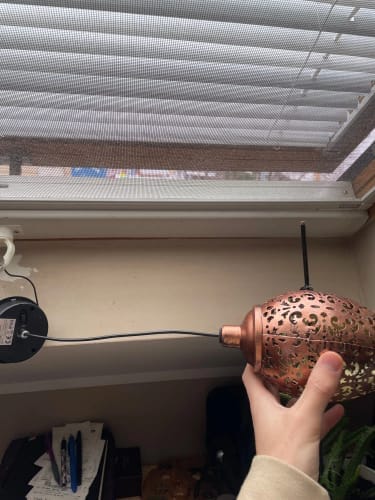 Customer photo review of Moroccan Solar Hanging Light Outdoor Metal Lantern