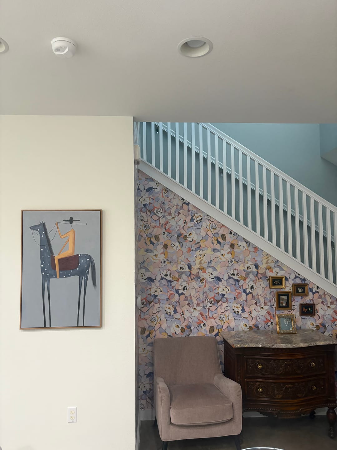 Customer photo review of The Spotted Pony – Vintage Americana Minimalist Rider on Grey Horse Painting | Contemporary Hallway Art