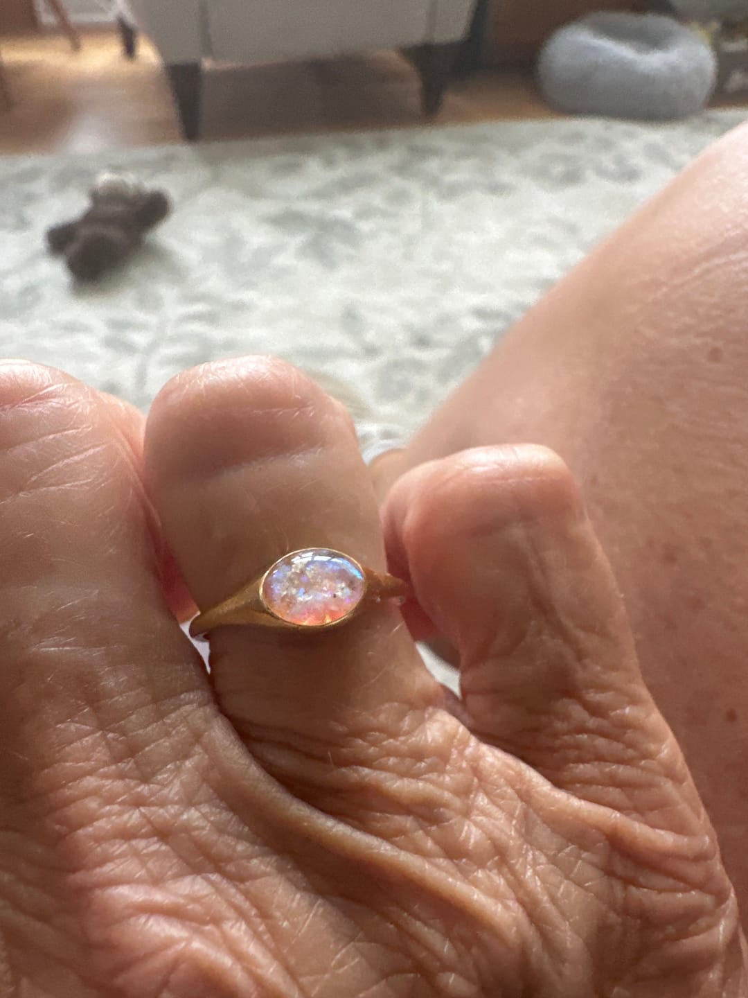 Customer photo review of Golden Oval Ring with Cremation Ashes