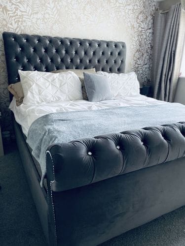 Customer photo review of Daisy Swan Style Chesterfield Scroll Sleigh Bed