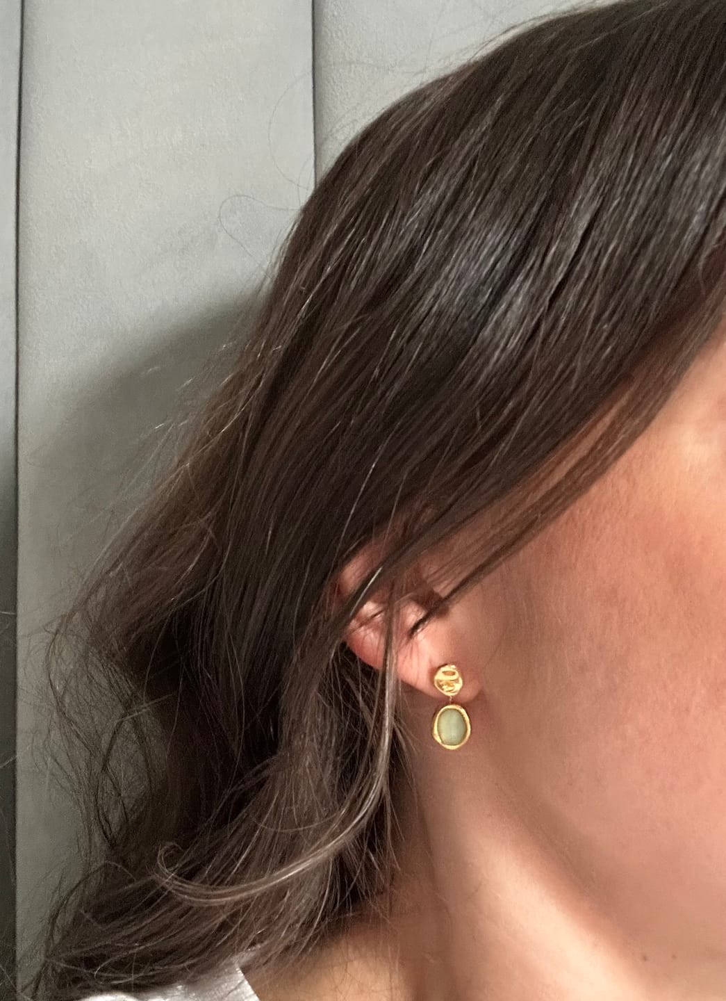 Customer photo review of Gold Aquamarine Drop Earrings