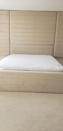 Customer photo review of Leland Wide Headboard Upholstered Line Panel Bed