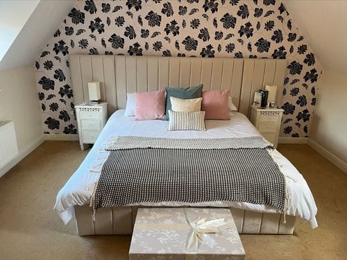 Customer photo review of Harper Wide Headboard Panelled Stripe Bed