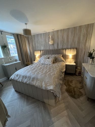Customer photo review of Harper Wide Headboard Panelled Stripe Bed