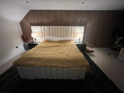 Customer photo review of Mary Wide Headboard Panelled Stripe Bed