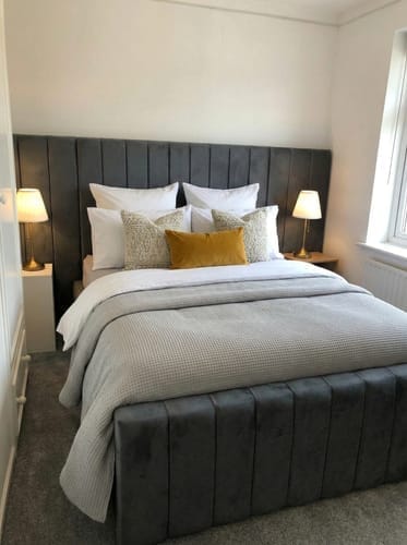 Customer photo review of Harper Wide Headboard Panelled Stripe Bed