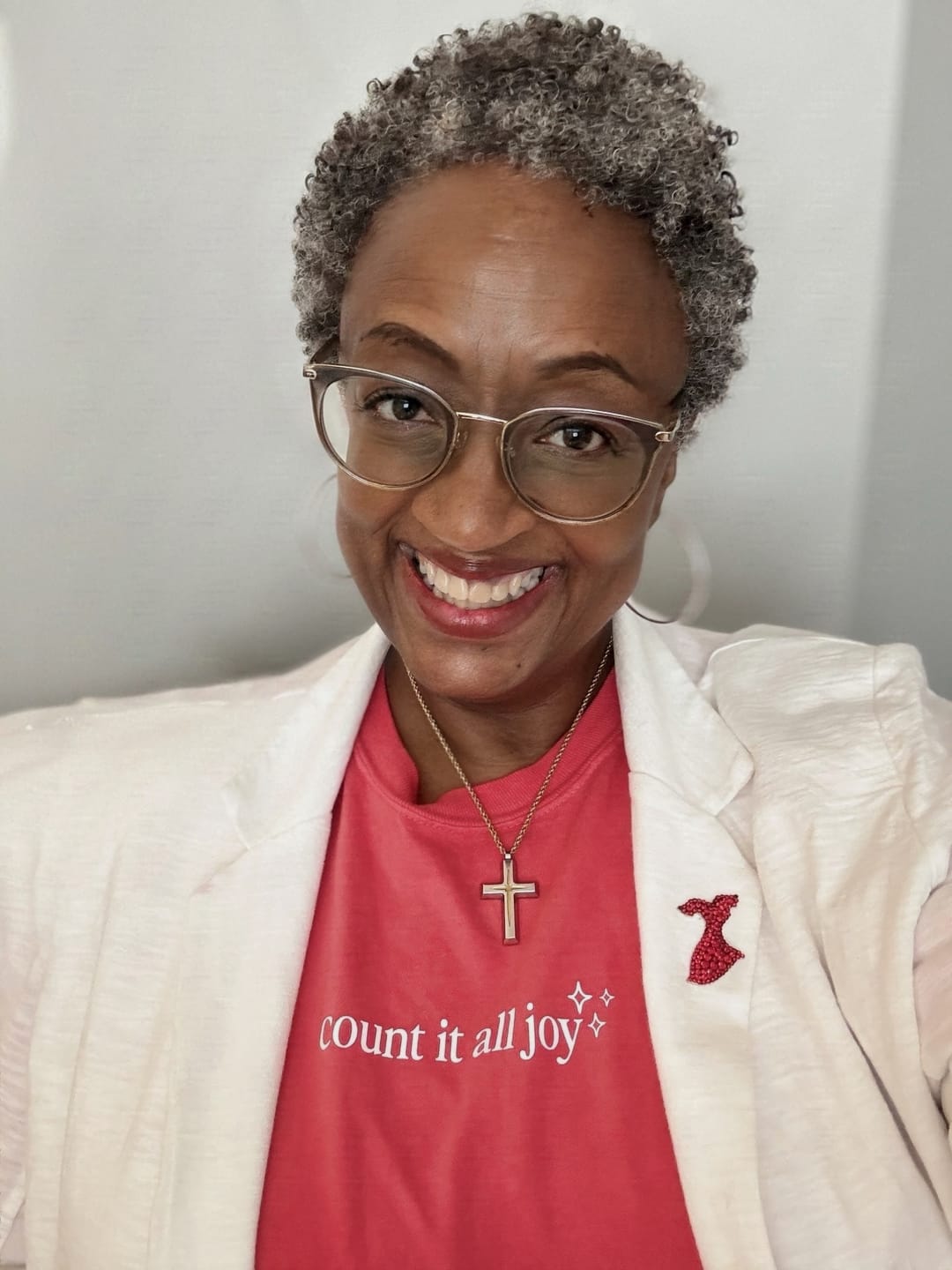 Customer photo review of Count It All Joy Tee - Cherry Red