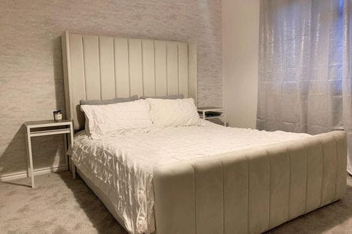 Customer photo review of Piper Stripe Panel Lined Bed