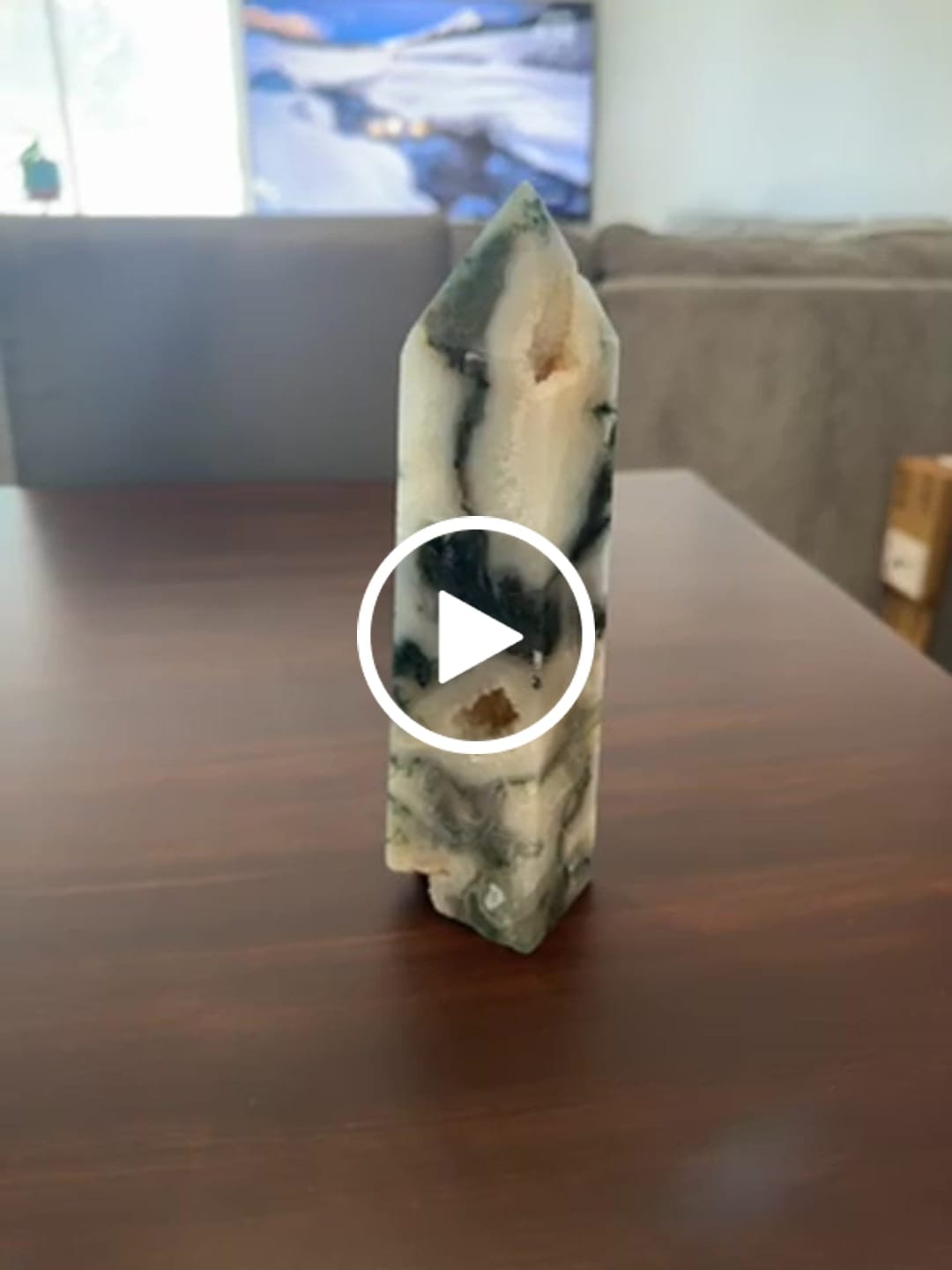 Customer video review of Unique,A Slightly Imperfect Crystal Natural Moss Agate Point