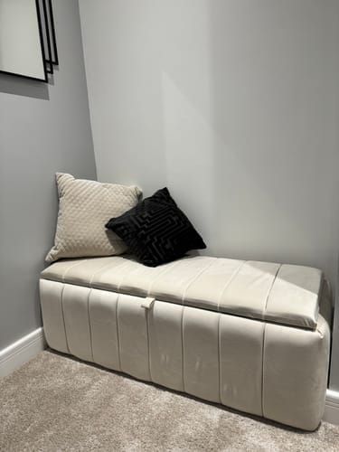 Customer photo review of Stripe Line Storage Ottoman Box