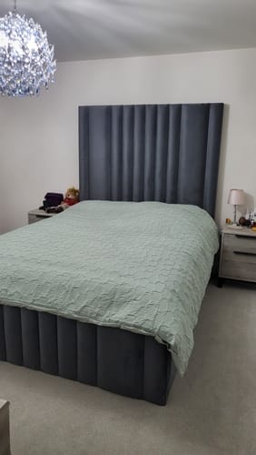 Customer photo review of Mary Wide Headboard Panelled Stripe Bed
