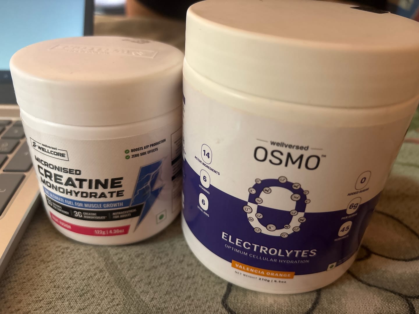 Customer photo review of OSMO - Electrolytes (45 servings, Valencia Orange) + Wellcore Creatine (33 Servings,  Fruit Fusion)