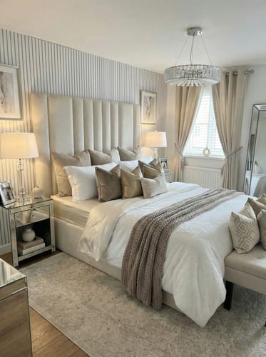 Customer photo review of Mary Wide Headboard Panelled Stripe Bed