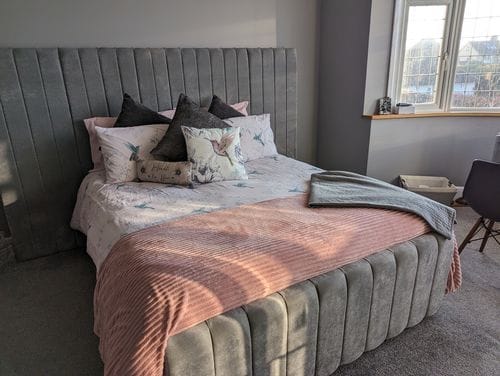 Customer photo review of Harper Wide Headboard Panelled Stripe Storage Divan Drawer Bed