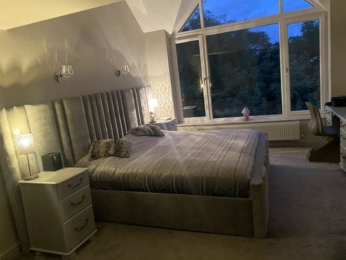 Customer photo review of Mary Wide Headboard Panelled Stripe Bed