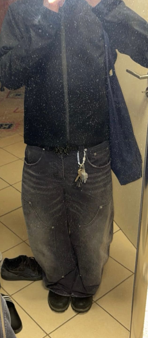 Customer photo review of Scribbled Double Knee Pants