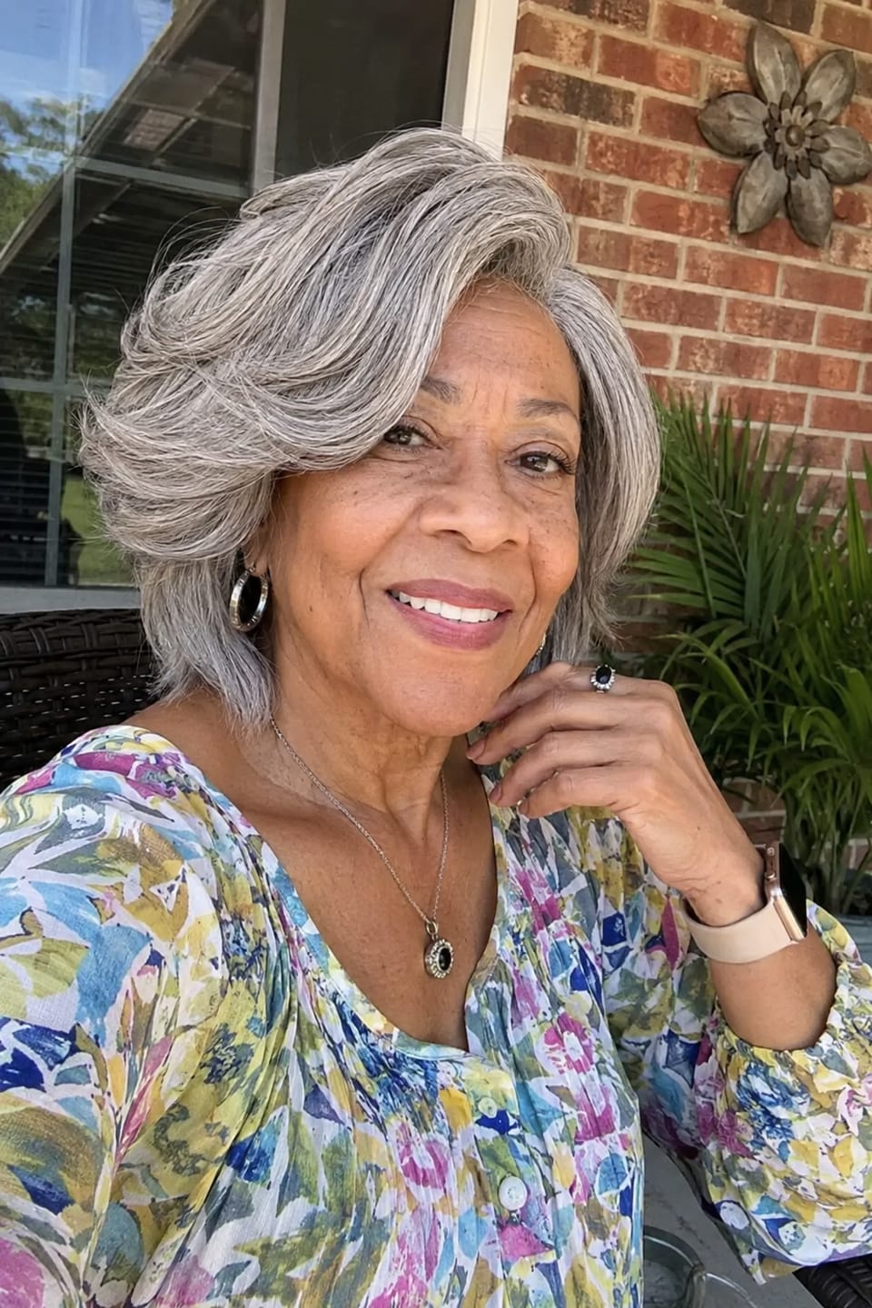 Customer photo review of Luvwin Silver Gray Custom Layered Cut Side Part Hair Salt And Pepper Real Human Hair