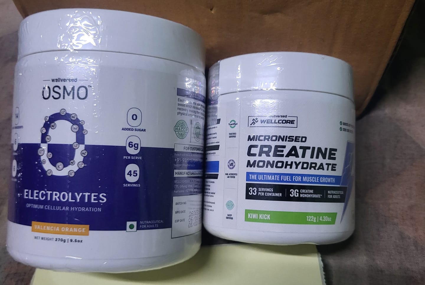 Customer photo review of OSMO - Electrolytes (45 servings, Valencia Orange) +  Wellcore Creatine (33 Servings, Kiwi Kick)