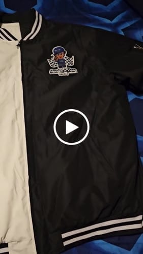 Customer photo review of Custom Black White-Black Varsity Jacket Full-Snap Embroidered Logo & Name Letterman