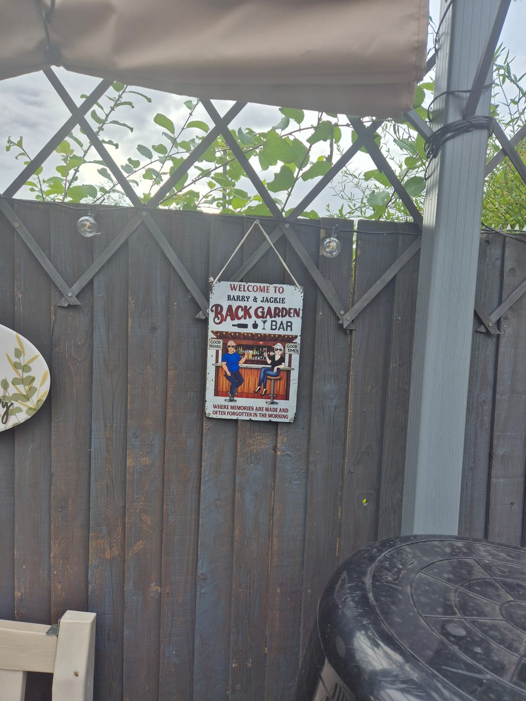 Customer photo review of Patio Where Memories Are Made And Often Forgotten In The Morning - Personalized Vertical Metal Sign