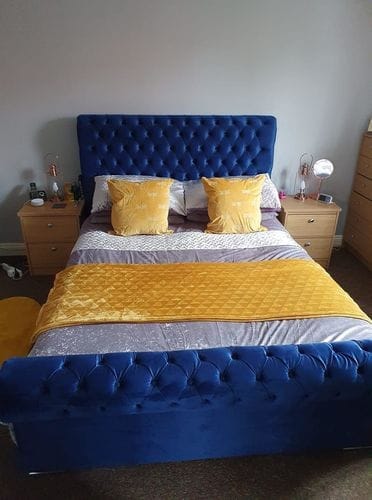 Customer photo review of Everleigh Chesterfield Scroll Sleigh Bed