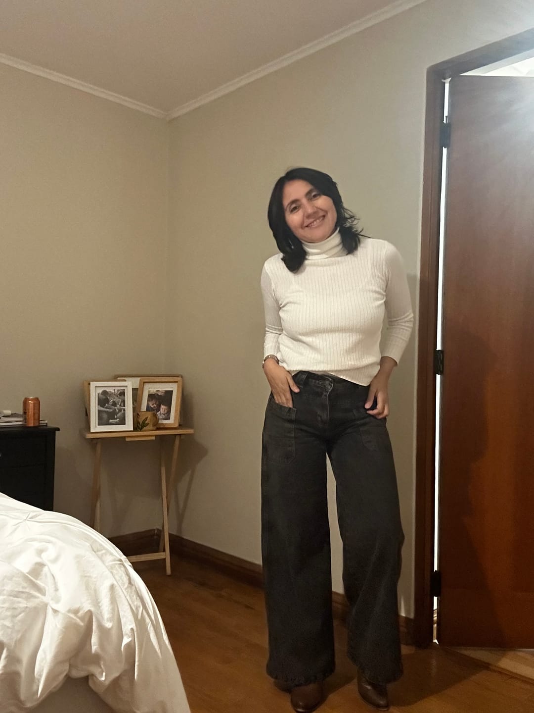 Customer photo review of JEANS WIDE LEG TIRO ALTO TALI gris