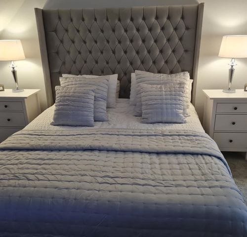 Customer photo review of Sutton Chesterfield Upholstered Wingback Bed