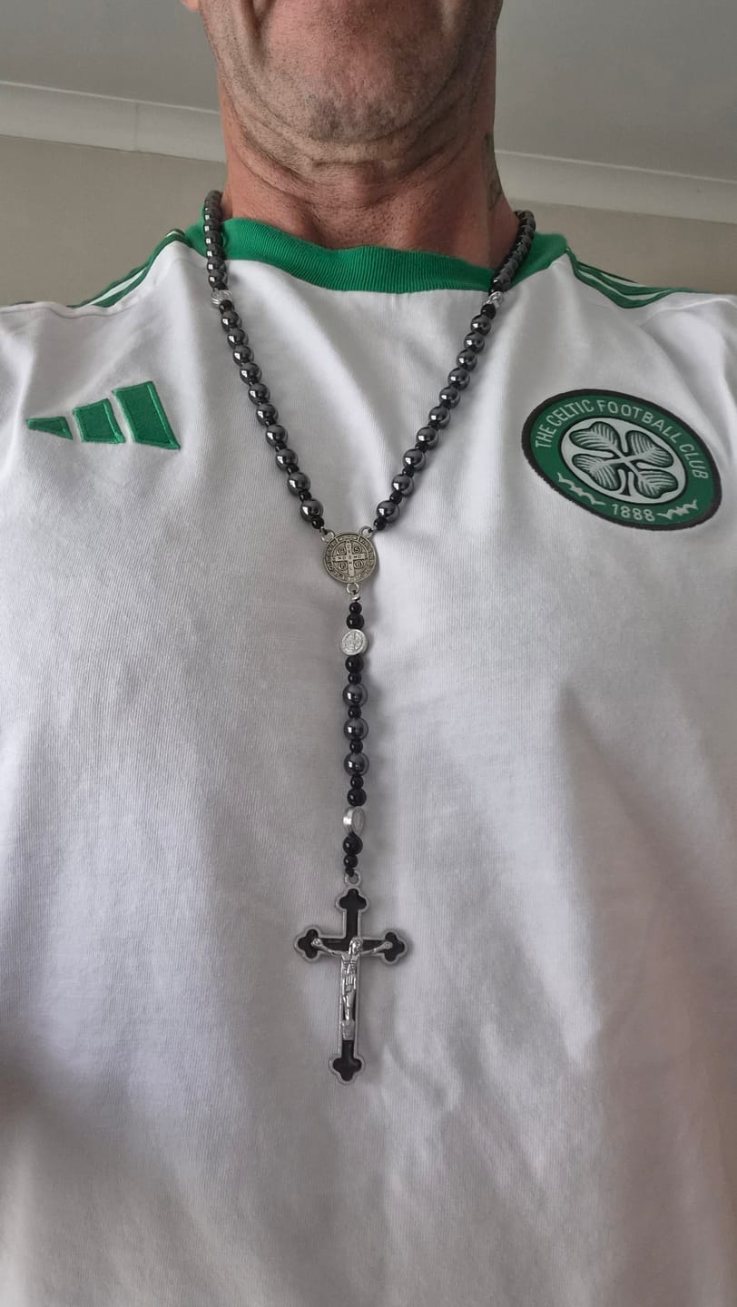Customer photo review of Christianartworkshop St. Benedict Medal & Cross of 8 mm Round Black Multi-material Nylon Cord Rosary