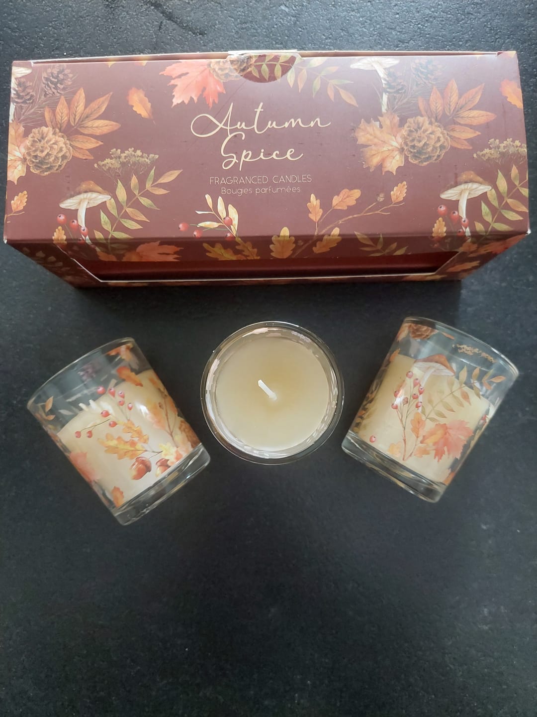 Customer photo review of Herbstkerzen Set – 3 kleine Votivkerzen (2 Sets zur Auswahl)