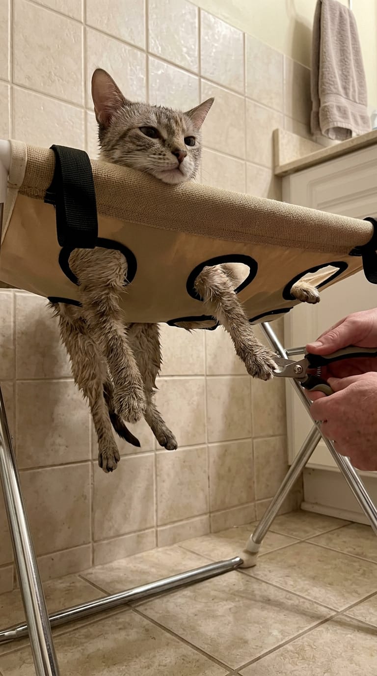 Customer photo review of Pet Grooming Hammock